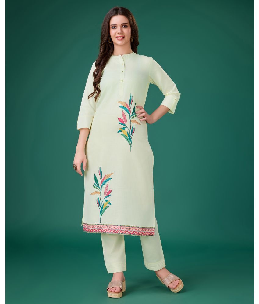     			MOJILAA Linen Printed Kurti With Pants Women's Stitched Salwar Suit - Off White ( Pack of 1 )