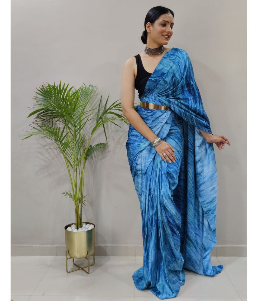     			Samah Art Silk Printed Saree With Blouse Piece - Blue ( Pack of 1 )