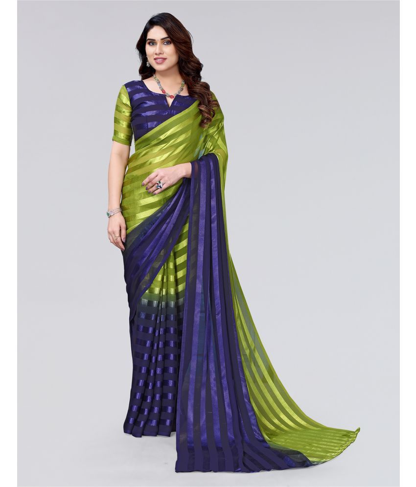     			Samah Georgette Dyed Saree With Blouse Piece - Olive ( Pack of 1 )