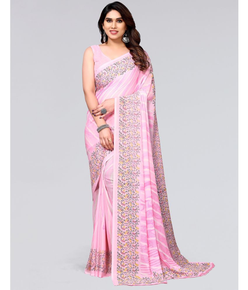     			Samah Georgette Printed Saree With Blouse Piece - Pink ( Pack of 1 )