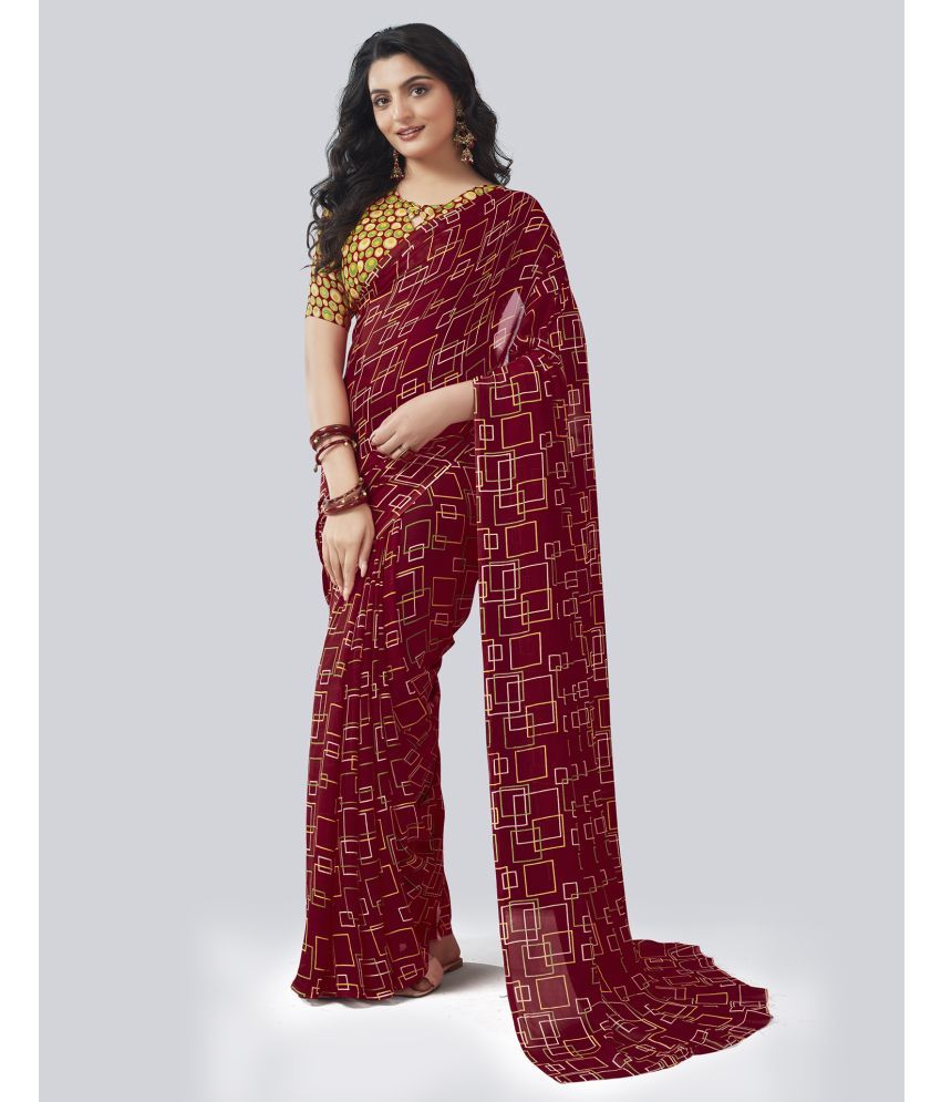     			Samah Georgette Printed Saree With Blouse Piece - Red ( Pack of 1 )