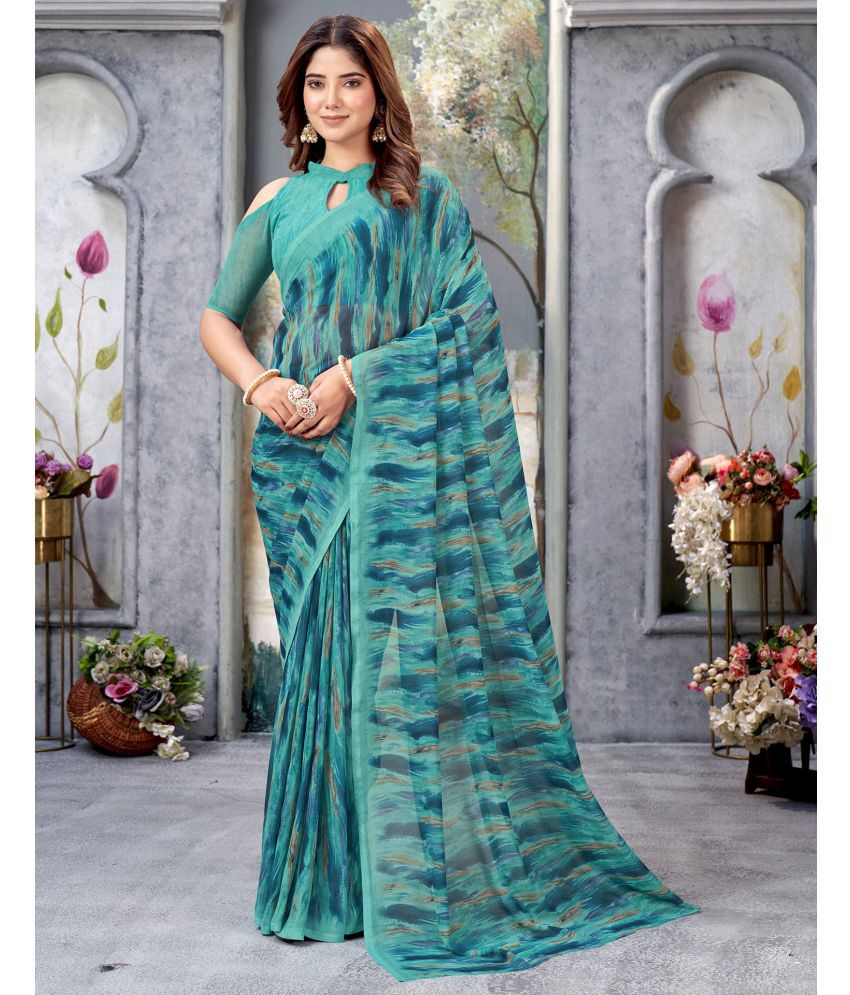     			Samah Georgette Printed Saree With Blouse Piece - Turquoise ( Pack of 1 )
