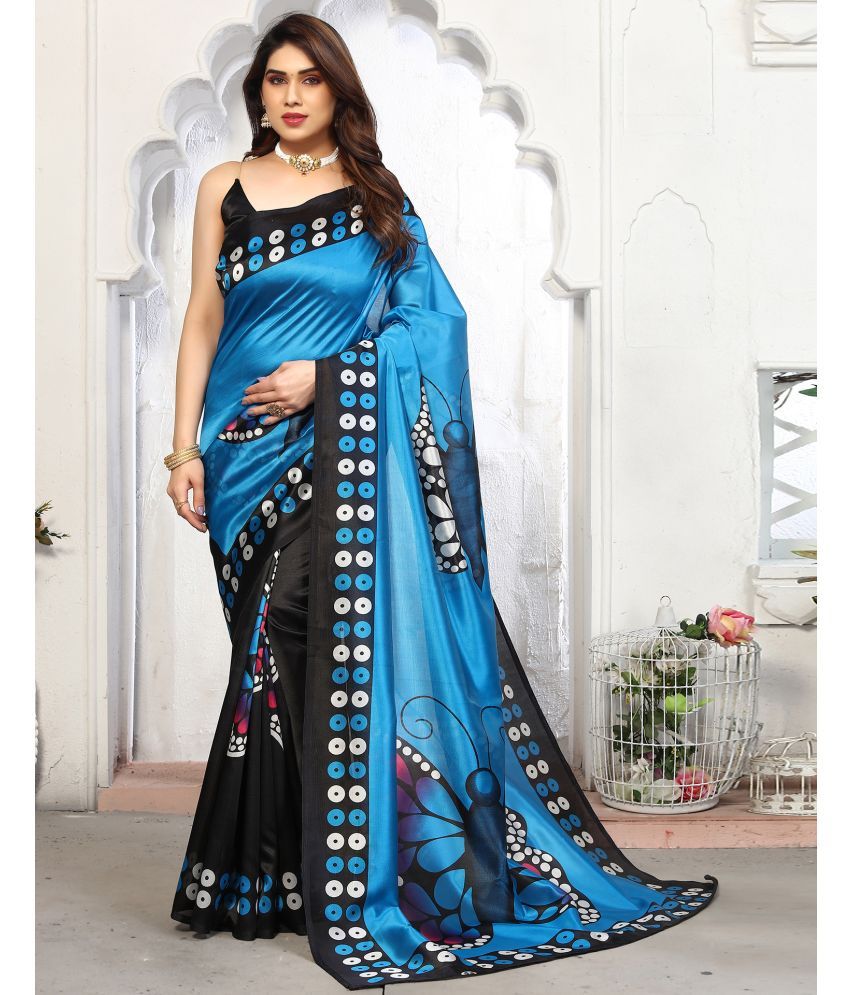     			Samah Silk Blend Printed Saree With Blouse Piece - Blue ( Pack of 1 )