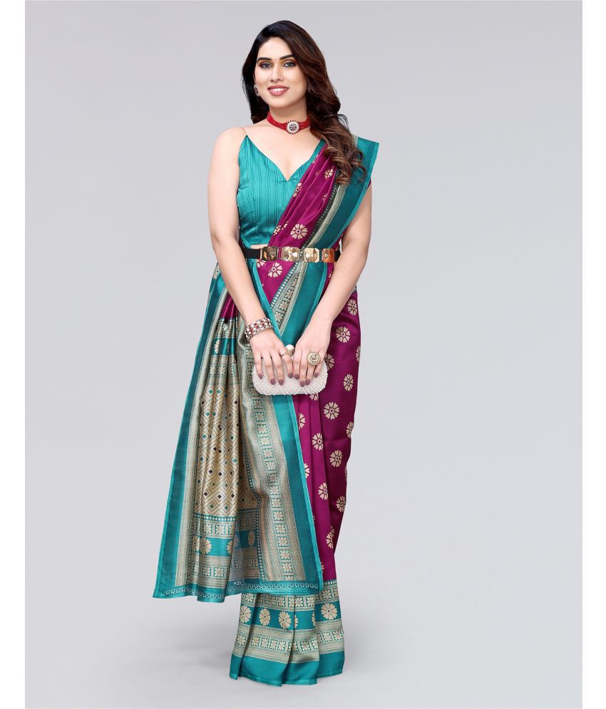     			Samah Silk Blend Printed Saree With Blouse Piece - Wine ( Pack of 1 )