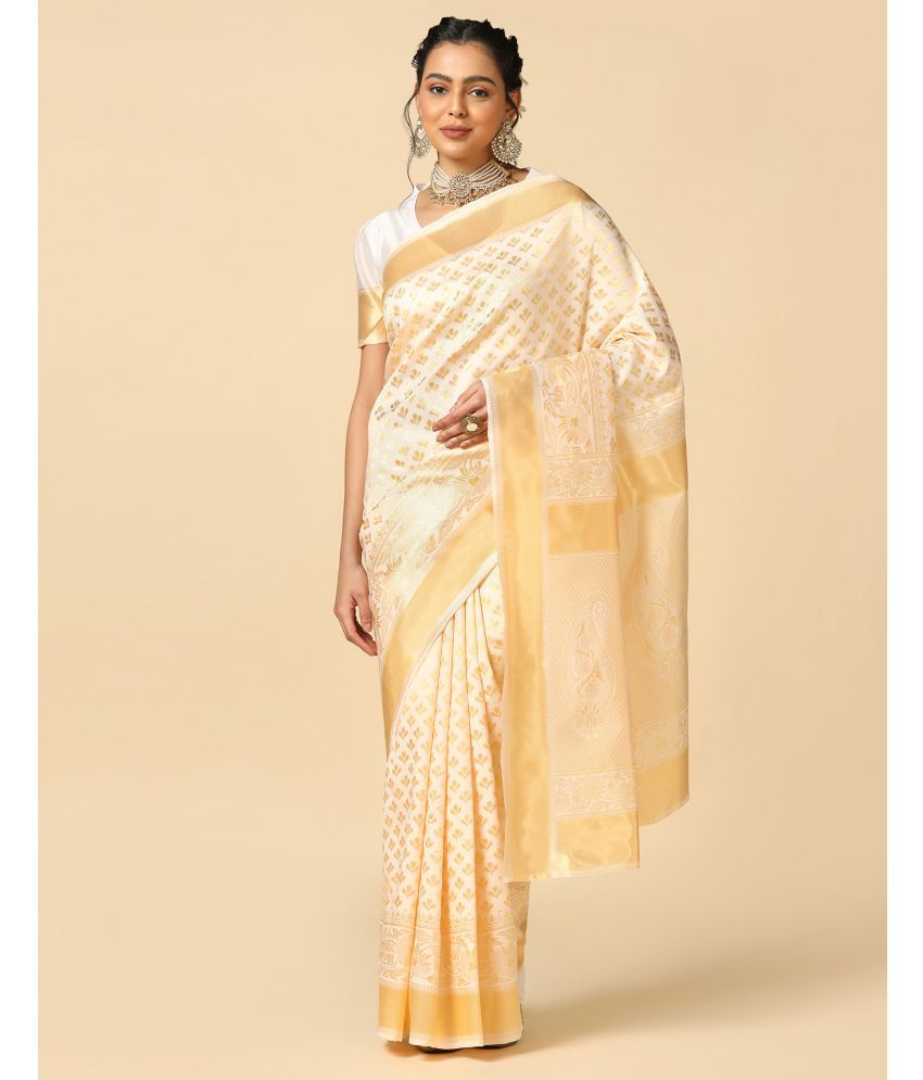     			Samah Silk Blend Self Design Saree With Blouse Piece - Off White ( Pack of 1 )