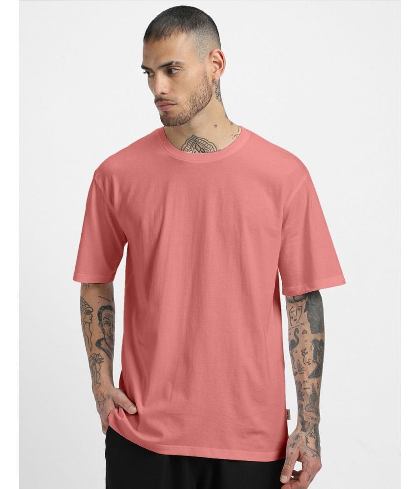     			Veirdo 100% Cotton Oversized Fit Solid Half Sleeves Men's T-Shirt - Melange Pink ( Pack of 1 )