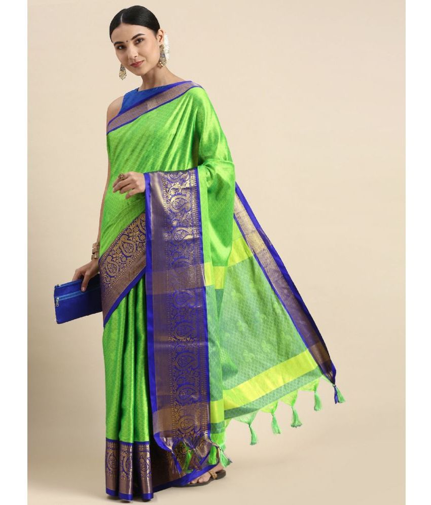     			Aika Cotton Silk Self Design Saree With Blouse Piece - Light Green ( Pack of 1 )