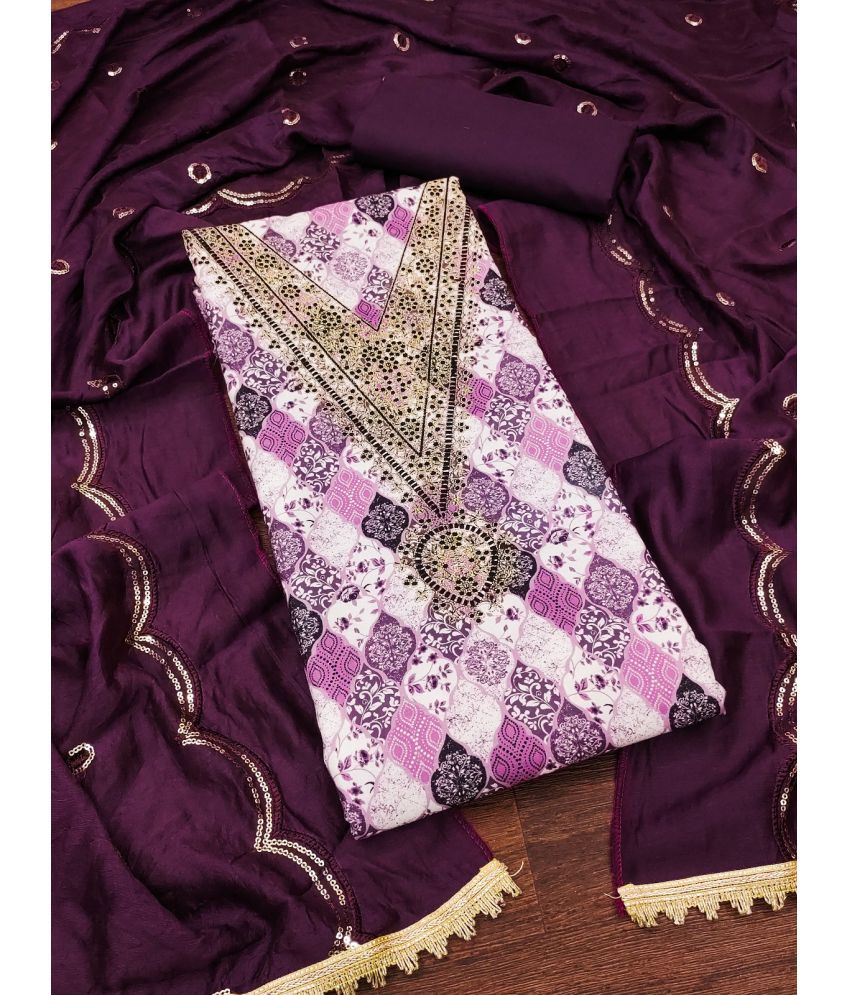     			Apnisha Unstitched Cotton Blend Printed Dress Material - Purple ( Pack of 1 )