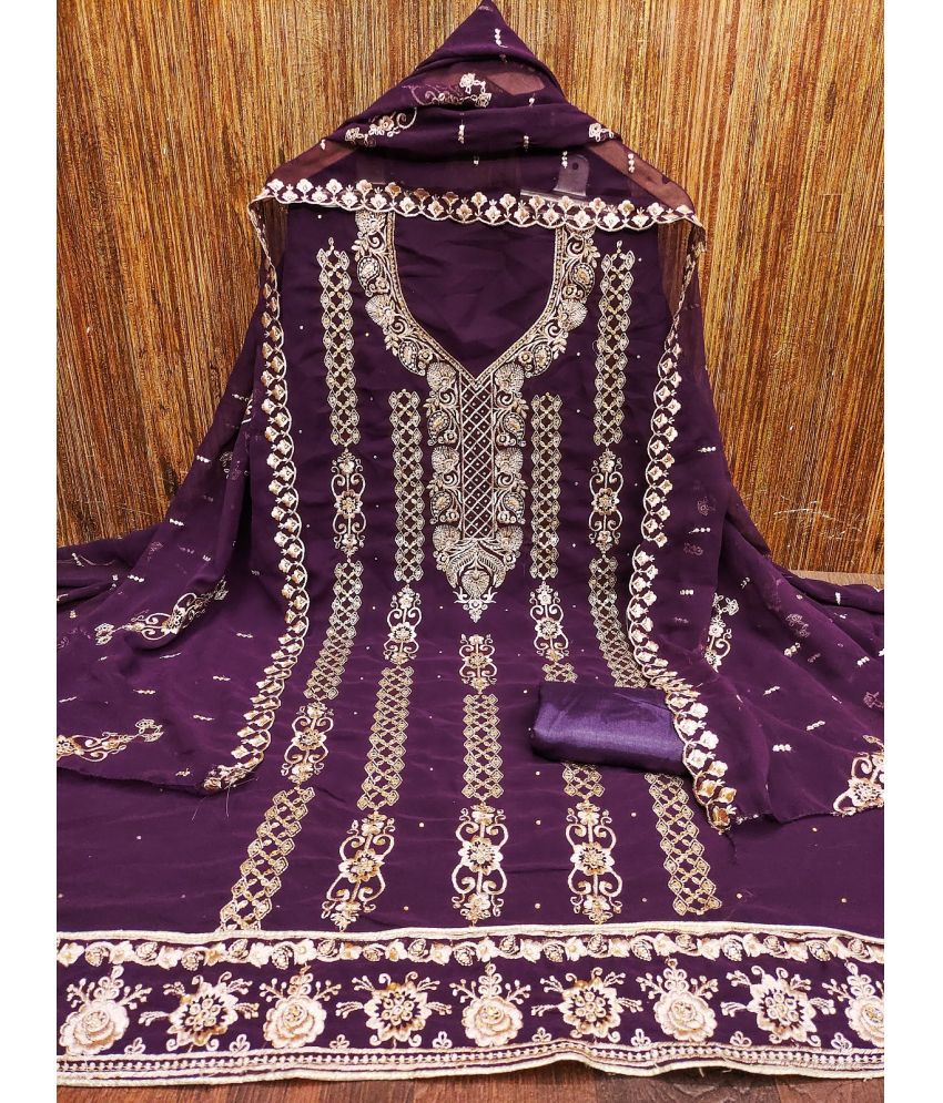     			Apnisha Unstitched Georgette Embroidered Dress Material - Purple ( Pack of 1 )