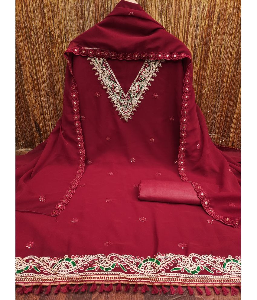     			Apnisha Unstitched Georgette Embroidered Dress Material - Maroon ( Pack of 1 )