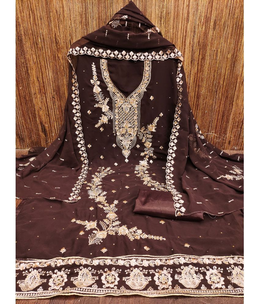     			Apnisha Unstitched Georgette Embroidered Dress Material - Brown ( Pack of 1 )