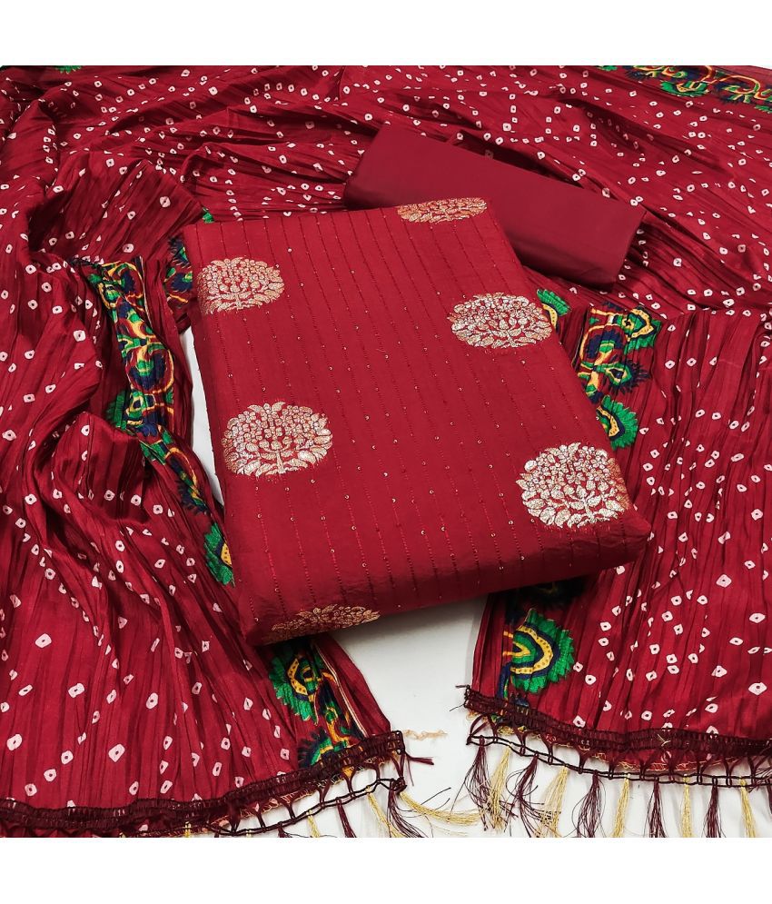     			Apnisha Unstitched Jacquard Embellished Dress Material - Red ( Pack of 1 )