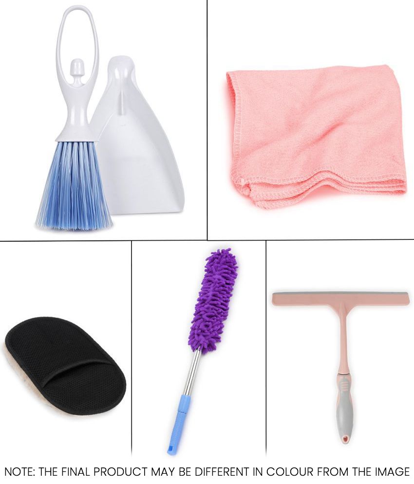     			HOMETALES - Car Cleaning Combo Of Mini Dustpan With Brush , Wiper , Wool Gloves , Duster And Microfiber Towel 40*40 CM for car accessories( Pack Of 5 )