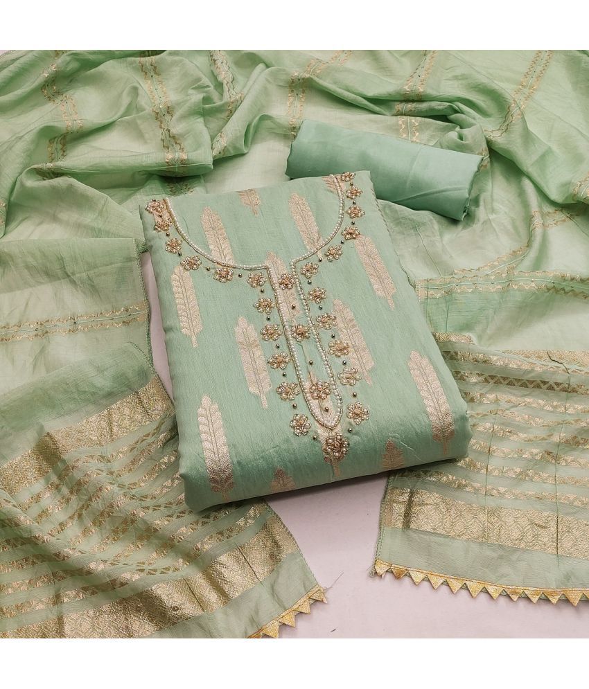     			JULEE Unstitched Banarasi Embellished Dress Material - Mint Green ( Pack of 1 )