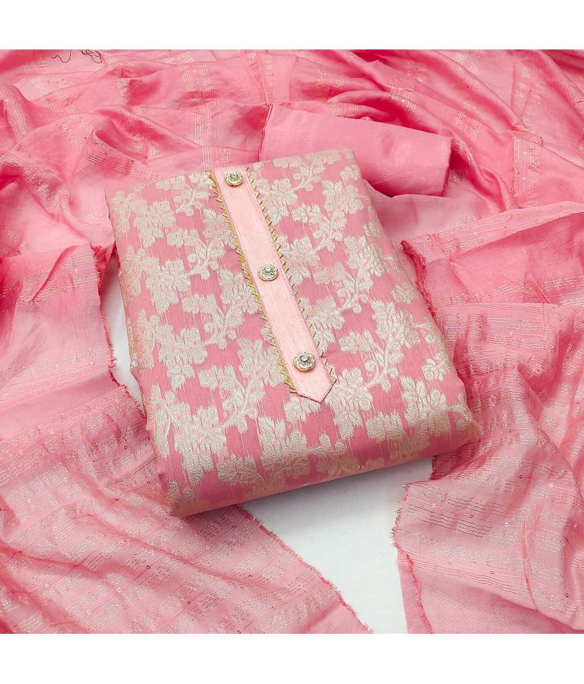     			JULEE Unstitched Cotton Blend Self Design Dress Material - Pink ( Pack of 1 )