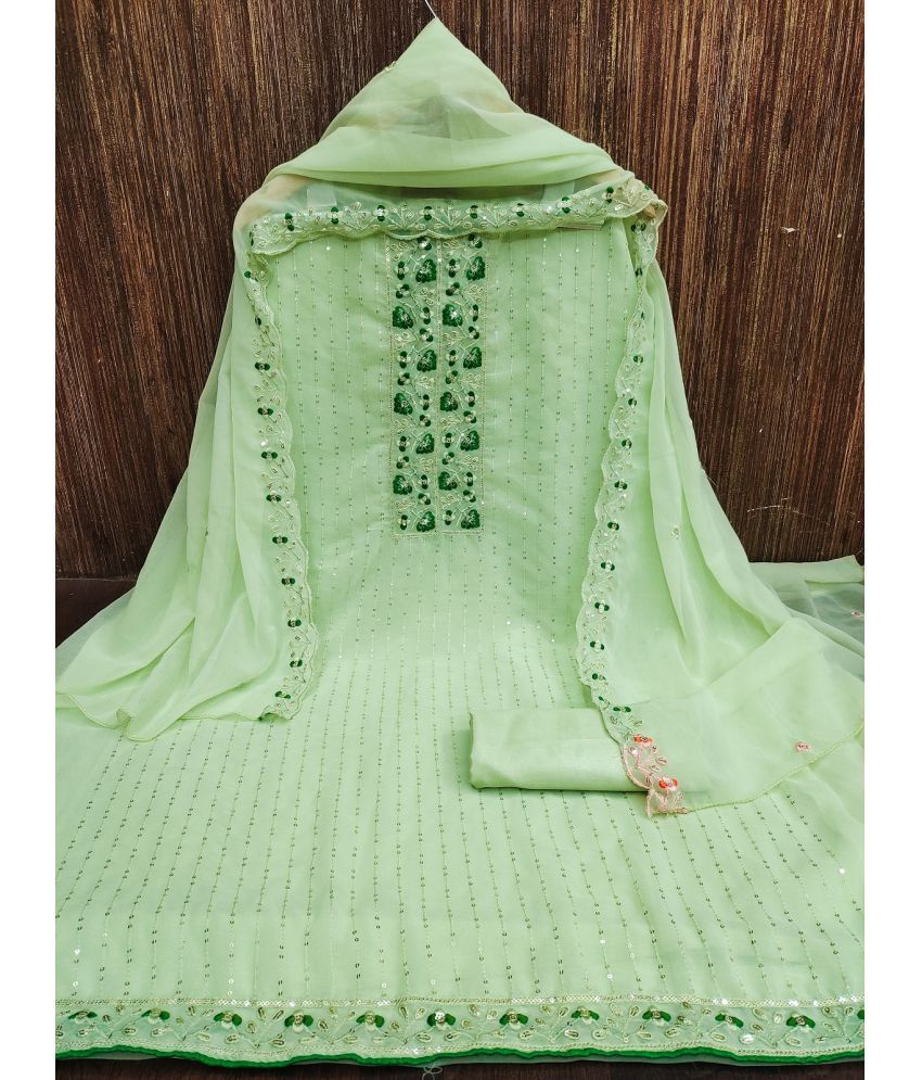    			JULEE Unstitched Georgette Embellished Dress Material - Mint Green ( Pack of 1 )