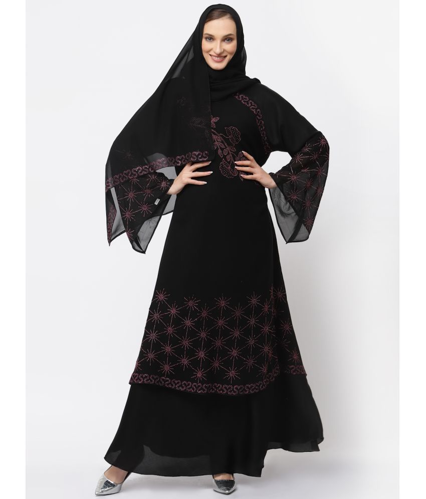     			Klotthe Black Polyester Unstitched Burqas without Hijab - Single