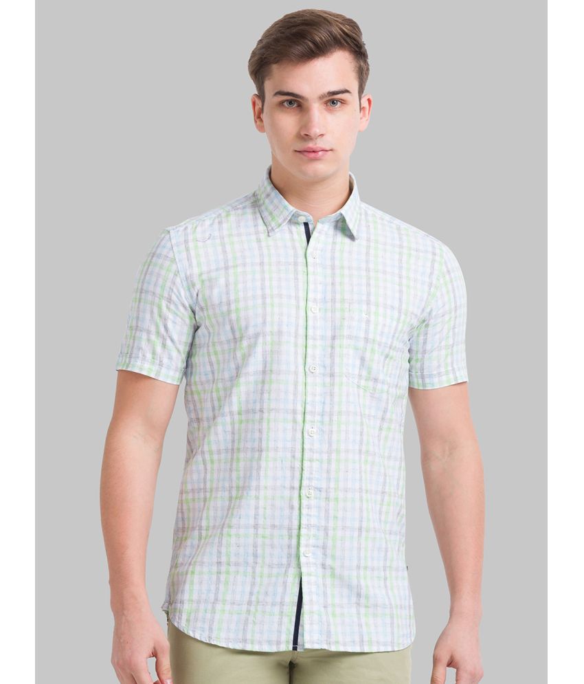     			Parx Cotton Blend Slim Fit Checks Half Sleeves Men's Casual Shirt - Green ( Pack of 1 )
