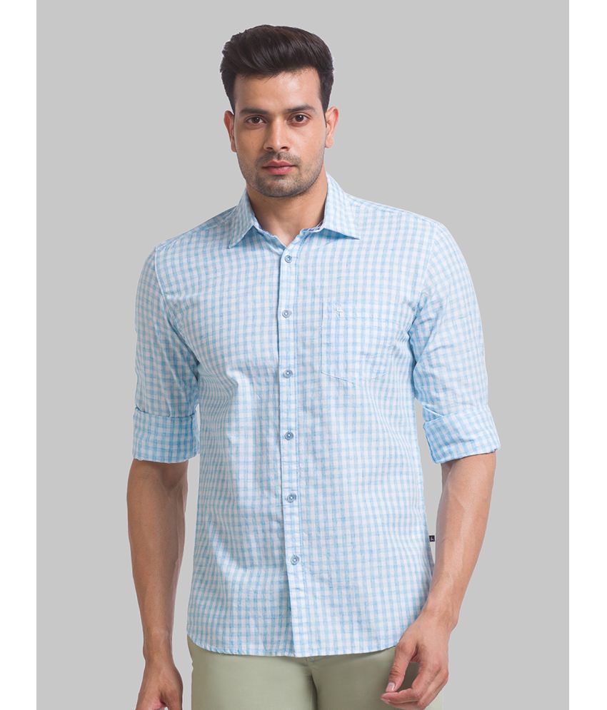     			Parx Cotton Blend Slim Fit Checks Full Sleeves Men's Casual Shirt - Blue ( Pack of 1 )
