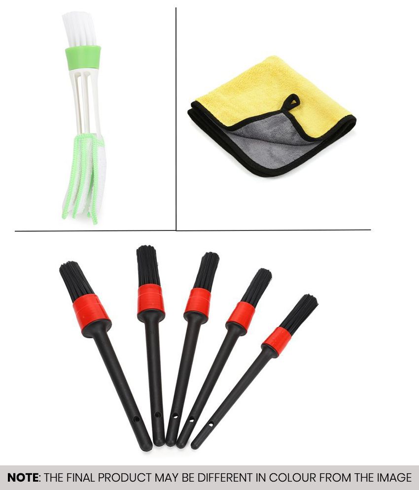     			HOMETALES - Car Cleaning Combo Of Car Detailing Brush, Ac Vent Cleaning Brush And Microfiber Towel for car accessories( Pack of 7 )