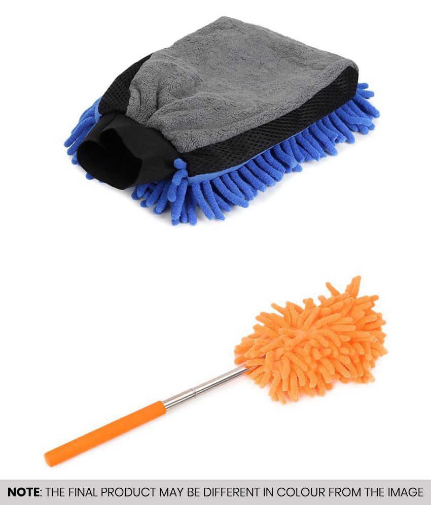     			HOMETALES Car Cleaning Combo of Mini Telescopic Duster & Microfiber Gloves ( Pack of 2 )