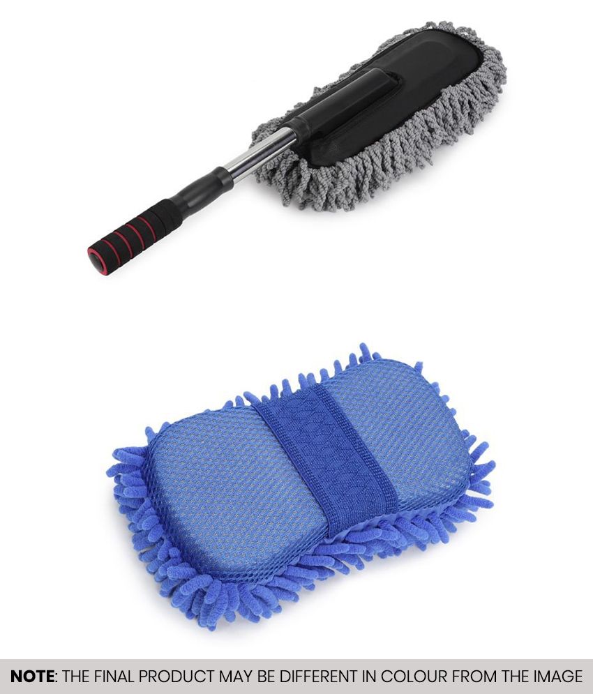     			HOMETALES Car Cleaning Combo of Telescopic Microfiber Duster & Microfiber Sponge ( Pack of 2)