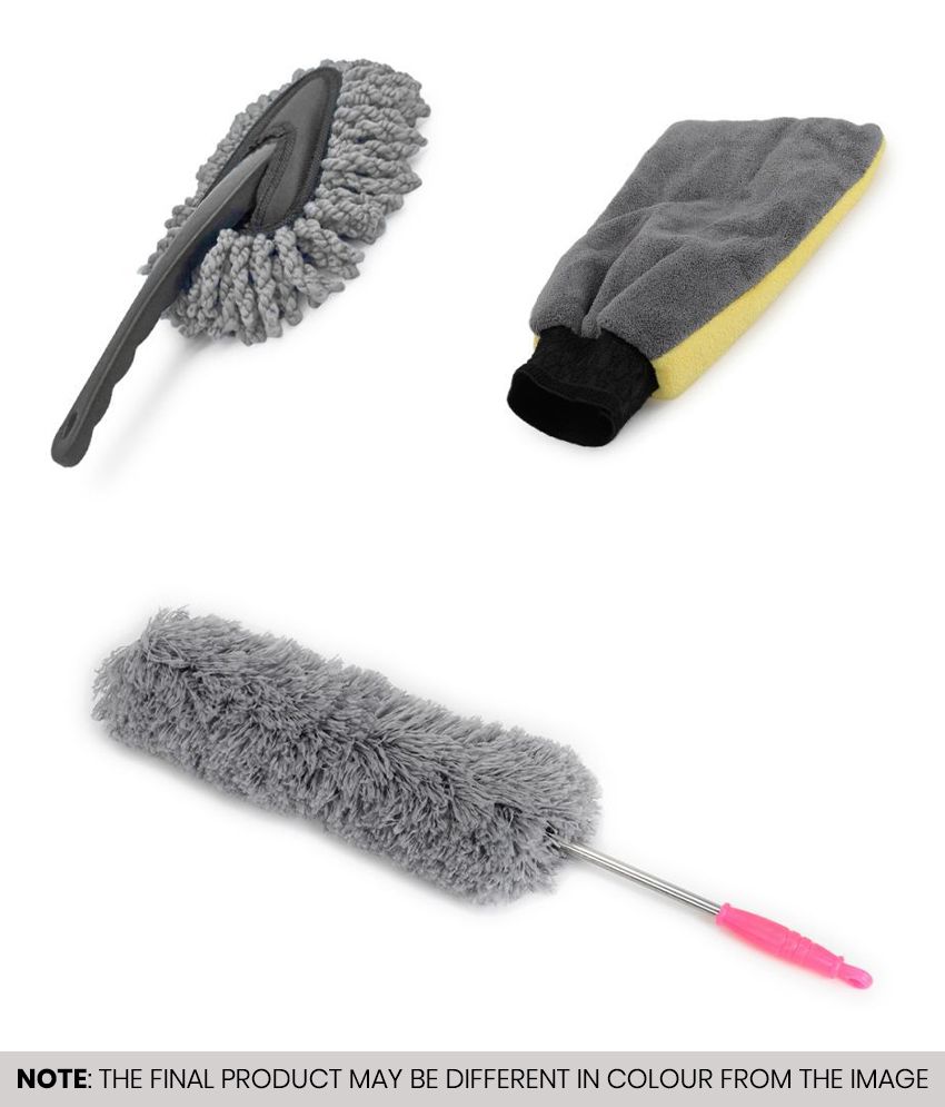     			HOMETALES Car Cleaning Combo of Mini Duster , Microfiber Gloves & Feather Duster ( Pack of 3)