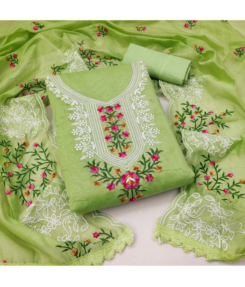     			JULEE Unstitched Silk Embroidered Dress Material - Green ( Pack of 1 )