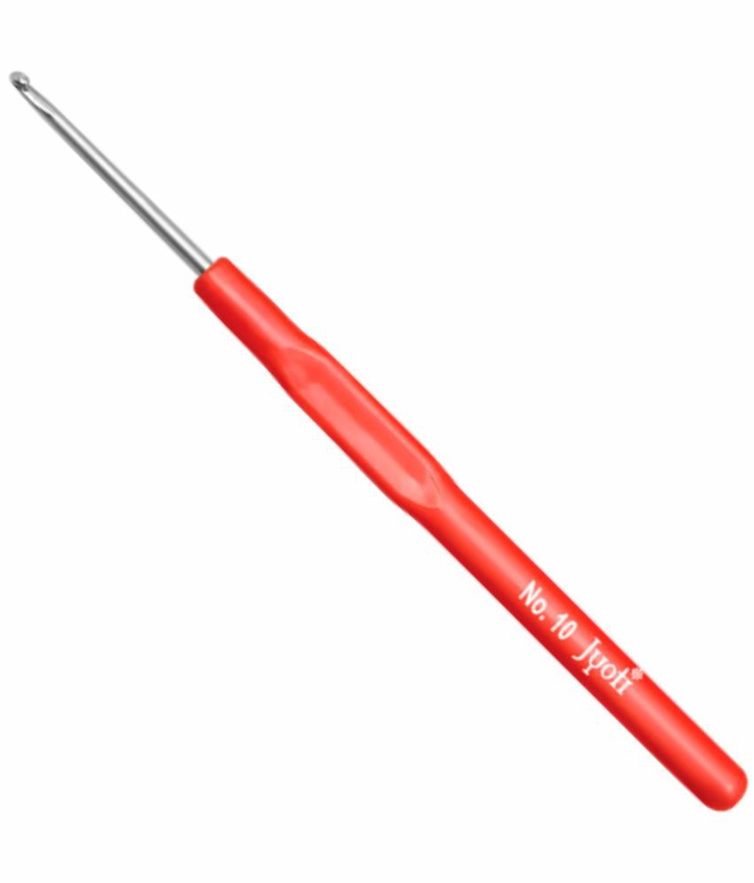     			Jyoti Crochet Hook Steel with Plastic Handle for Wool Work, Hand Knitted Sewing DIY Craft Weaving Needle, Ideal for Sweaters, Purses, Scarves, Hats, 15505 (Red, 6"/15cm of Size 10/3.25mm) - 10 Pcs