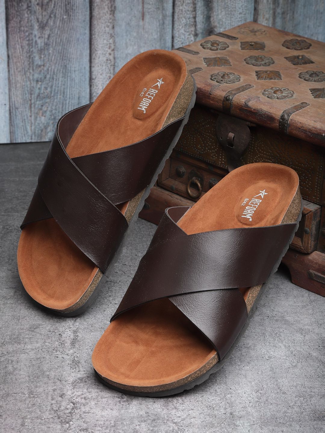     			REFOAM Brown Men's Slide Flip Flop