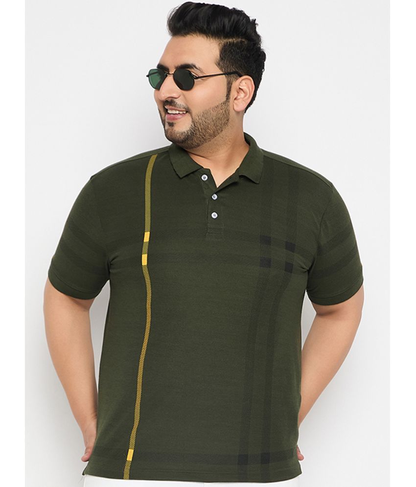     			RELANE Pack of 1 Cotton Blend Regular Fit Striped Half Sleeves Men's Polo T Shirt ( Olive Green )