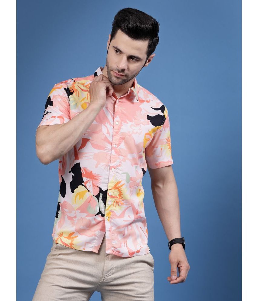     			Rigo Rayon Slim Fit Printed Half Sleeves Men's Casual Shirt - Pink ( Pack of 1 )