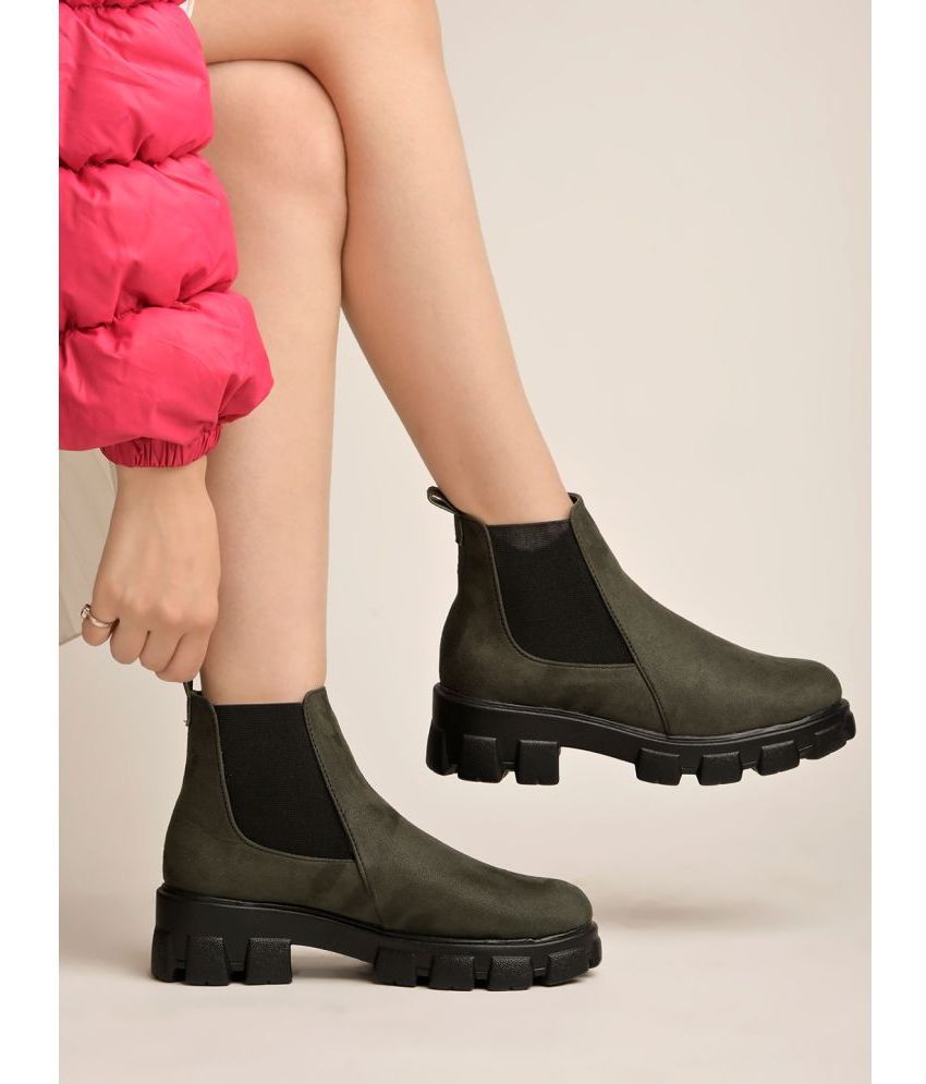     			Shoetopia Green Women's Ankle Length Boots