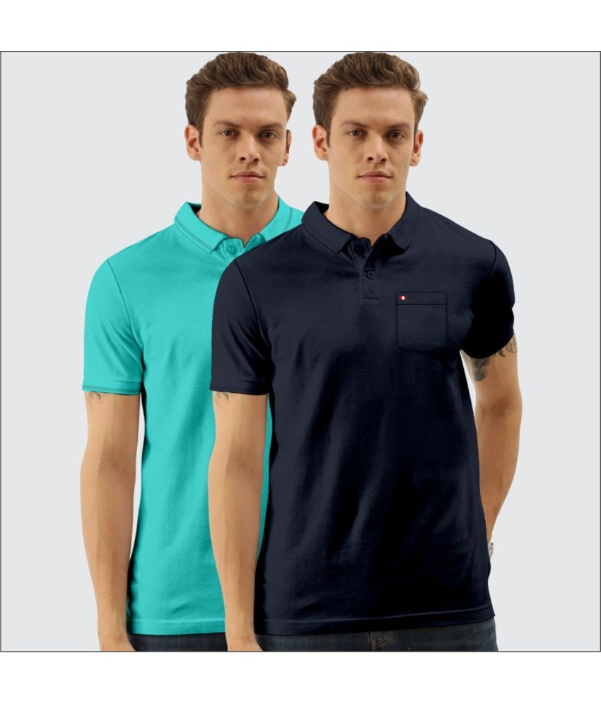     			TAB91 Cotton Blend Slim Fit Solid Half Sleeves Men's Polo T Shirt - Navy Blue ( Pack of 2 )