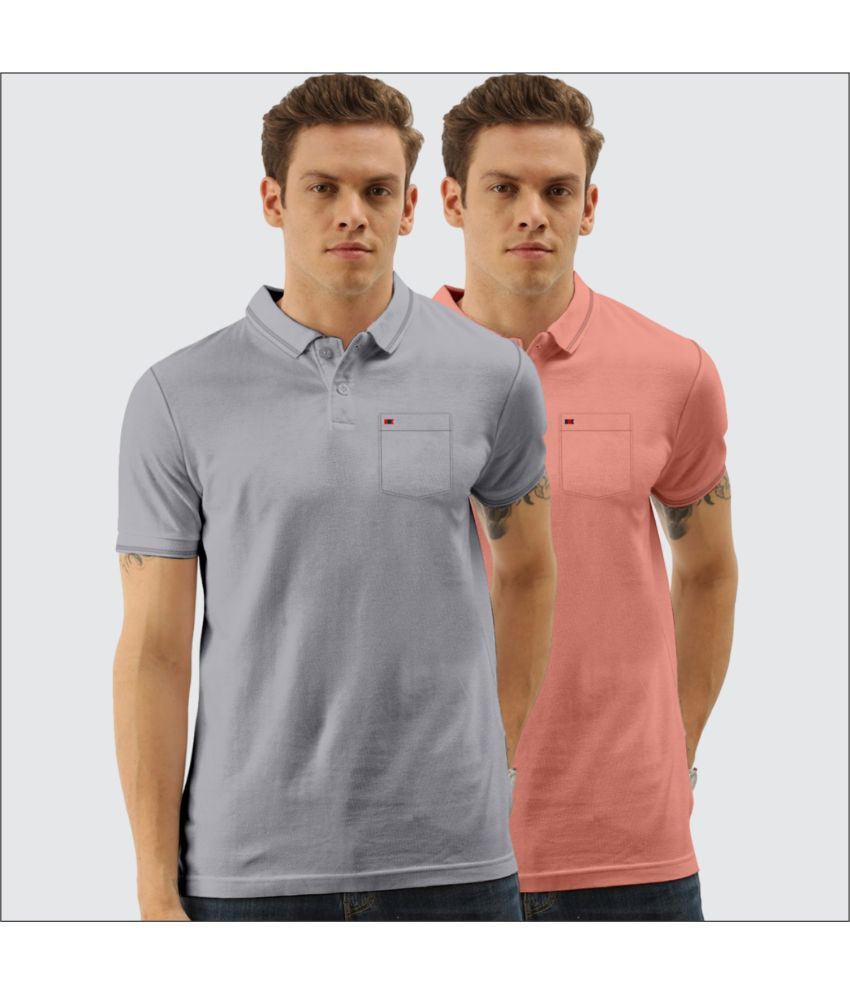     			TAB91 Cotton Blend Slim Fit Solid Half Sleeves Men's Polo T Shirt - Purple ( Pack of 2 )