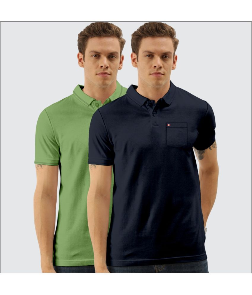     			TAB91 Cotton Blend Slim Fit Solid Half Sleeves Men's Polo T Shirt - Lime Green ( Pack of 2 )