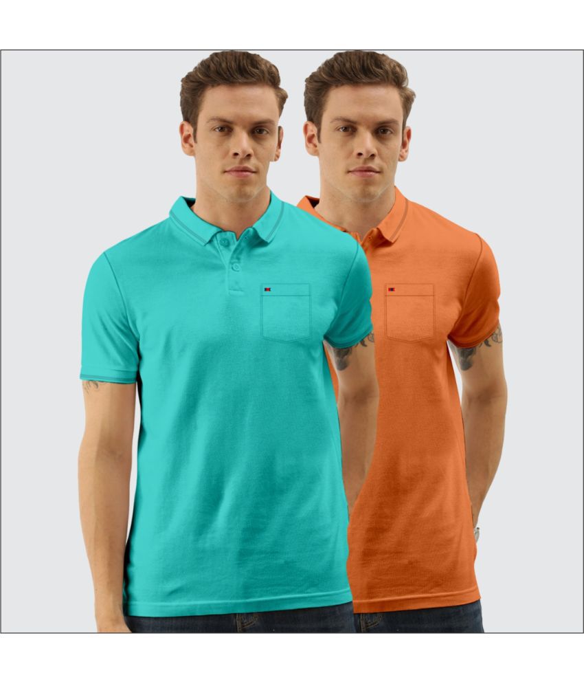     			TAB91 Cotton Blend Slim Fit Solid Half Sleeves Men's Polo T Shirt - Orange ( Pack of 2 )