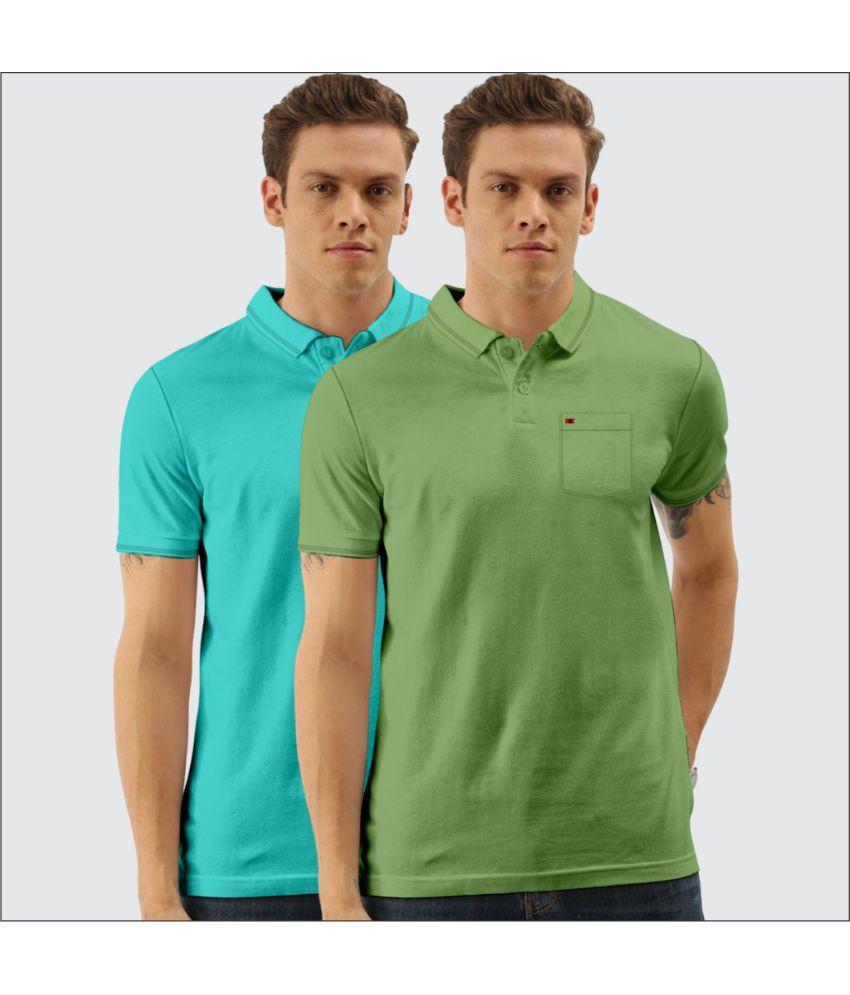     			TAB91 Cotton Blend Slim Fit Solid Half Sleeves Men's Polo T Shirt - Green ( Pack of 2 )