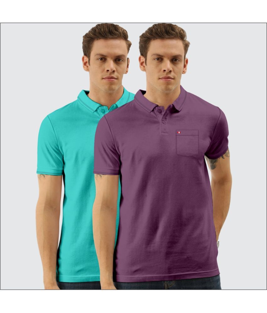     			TAB91 Pack of 2 Cotton Blend Slim Fit Solid Half Sleeves Men's Polo T Shirt ( Turquoise )