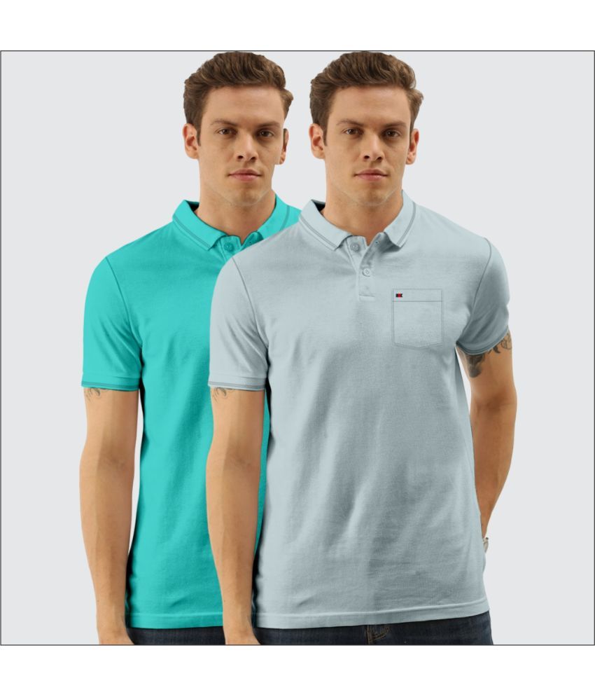     			TAB91 Pack of 2 Cotton Blend Slim Fit Solid Half Sleeves Men's Polo T Shirt ( Light Grey )