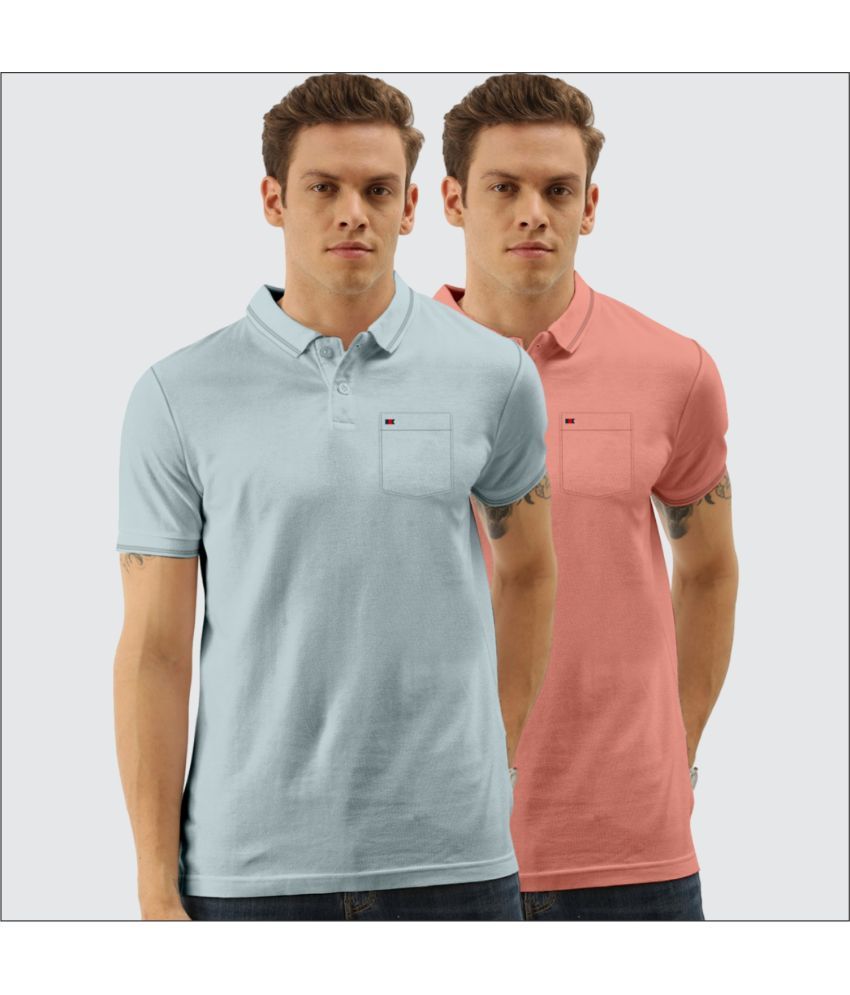     			TAB91 Pack of 2 Cotton Blend Slim Fit Solid Half Sleeves Men's Polo T Shirt ( Pink )