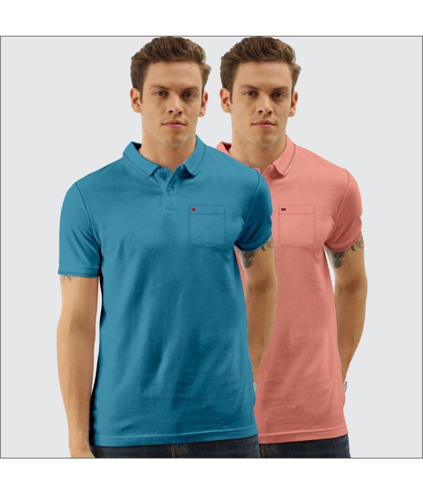     			TAB91 Cotton Blend Slim Fit Solid Half Sleeves Men's Polo T Shirt - Sky Blue ( Pack of 2 )