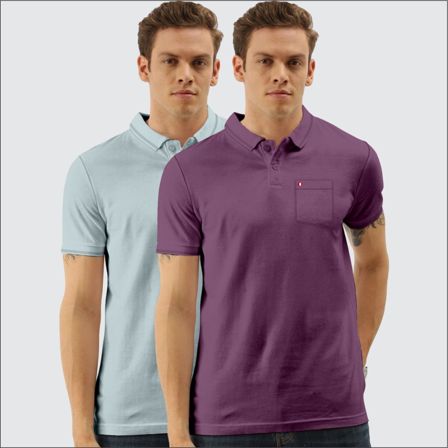     			TAB91 Cotton Blend Slim Fit Solid Half Sleeves Men's Polo T Shirt - Grey ( Pack of 2 )