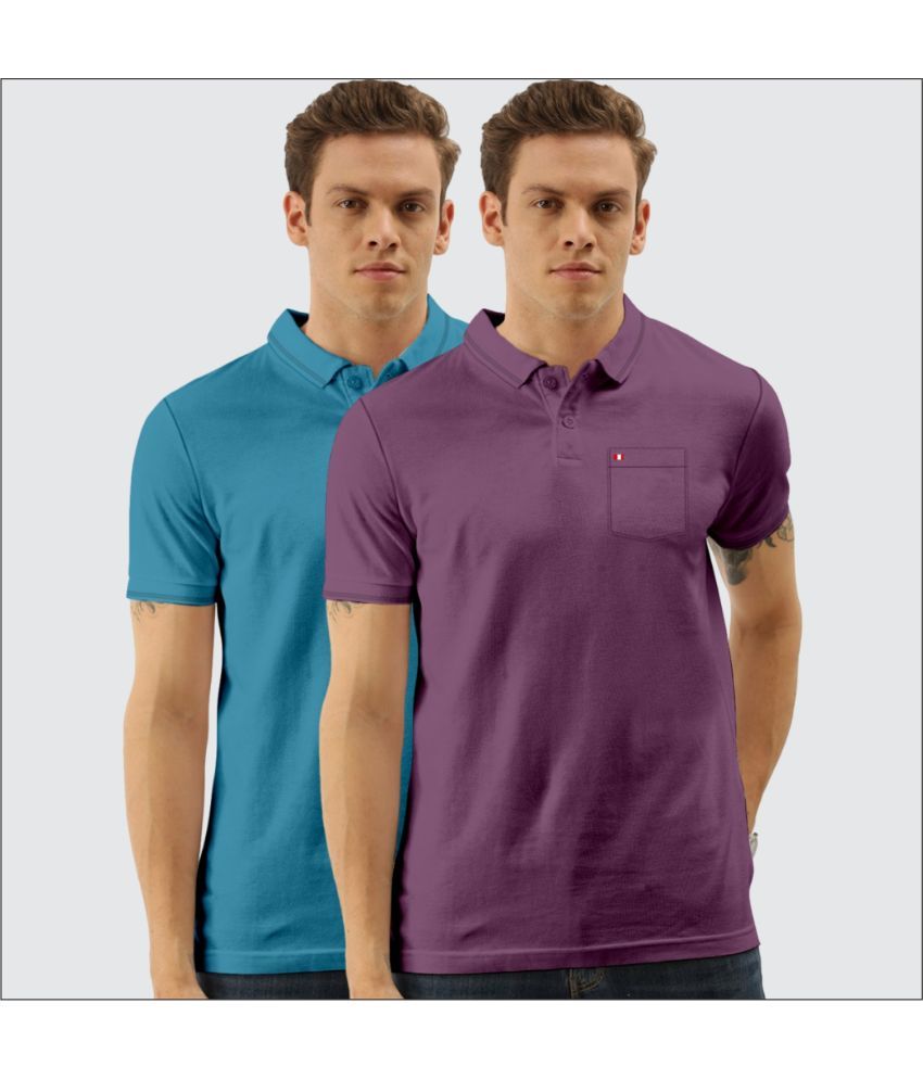     			TAB91 Cotton Blend Slim Fit Solid Half Sleeves Men's Polo T Shirt - Blue ( Pack of 2 )