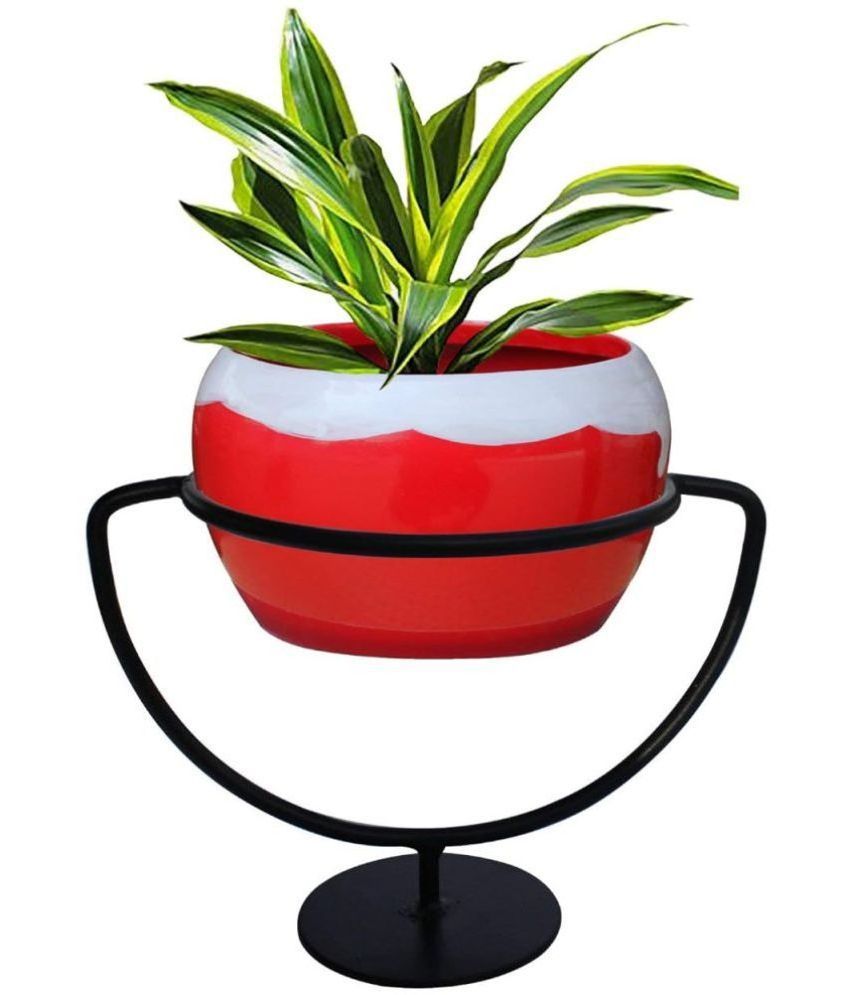     			TrustBasket Trophy Planter Stand with Ceramic Like Metal Bowl(Red)