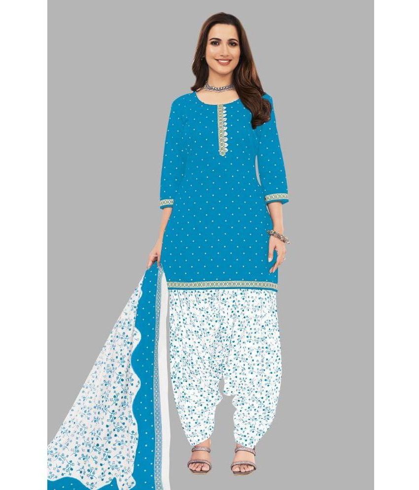     			shree jeenmata collection Cotton Printed Kurti With Patiala Women's Stitched Salwar Suit - Blue ( Pack of 1 )