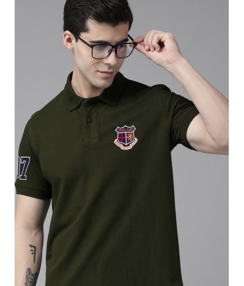     			ADORATE Cotton Blend Regular Fit Embroidered Half Sleeves Men's Polo T Shirt - Olive ( Pack of 1 )