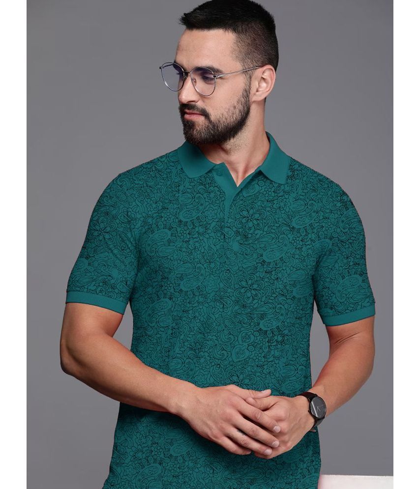     			ADORATE Cotton Blend Regular Fit Printed Half Sleeves Men's Polo T Shirt - Teal Blue ( Pack of 1 )