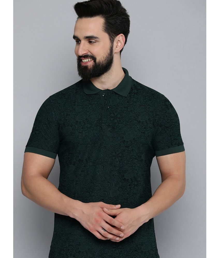     			ADORATE Cotton Blend Regular Fit Printed Half Sleeves Men's Polo T Shirt - Dark Green ( Pack of 1 )