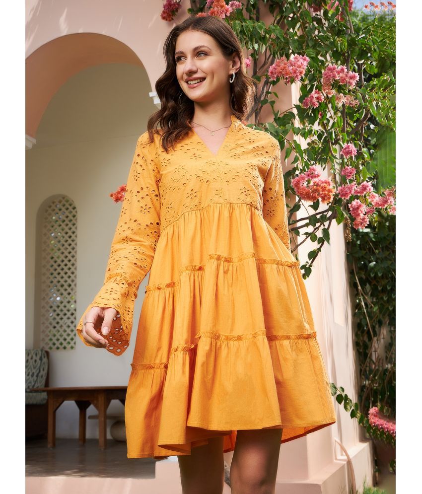     			Athena Cotton Self Design Above Knee Women's Fit & Flare Dress - Orange ( Pack of 1 )